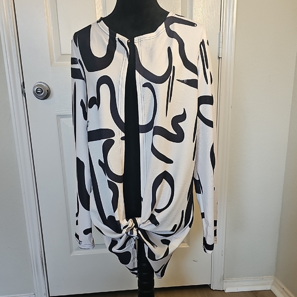 NWOT Women's Geometric Open Front Bold Lightweight Unique Long Cardigan XL - Picture 14 of 14
